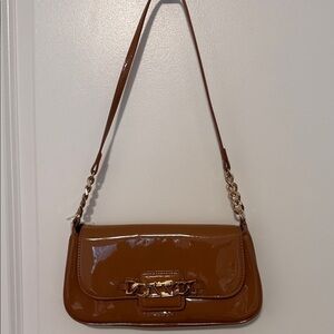 Aldo Shiny Brown Shoulder Bag with Gold Chains